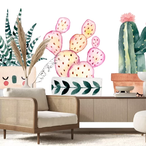 Sticker Blume im Topf und zwei Kakteen