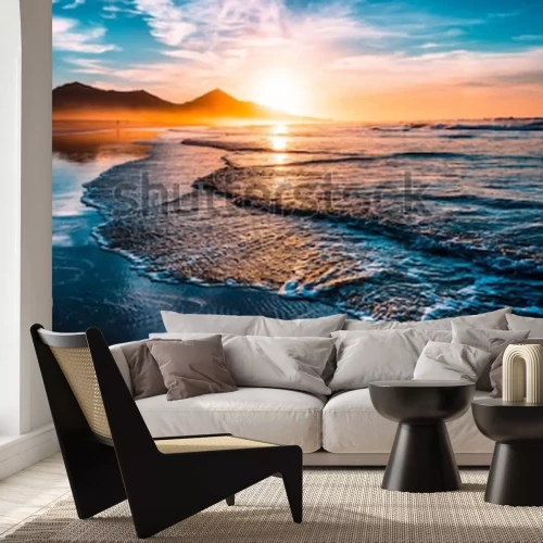 Fototapete Meer und Wellen bei Sonnenuntergang