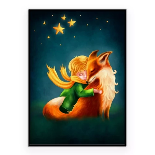 Poster Der kleine Prinz umarmt einen Fuchs