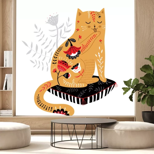 Sticker Katze für Kinder mit Fell mit Blumen bedeckt