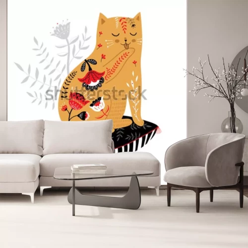 Sticker Katze für Kinder mit Fell mit Blumen bedeckt