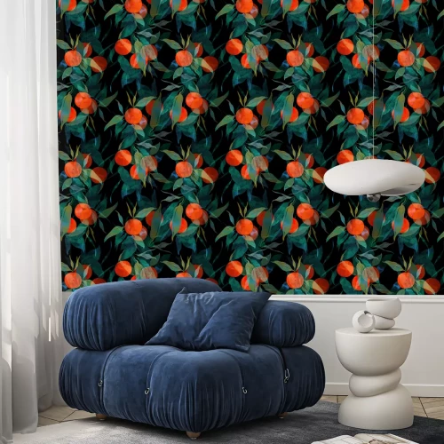 Tapete Mandarinen unter Blättern