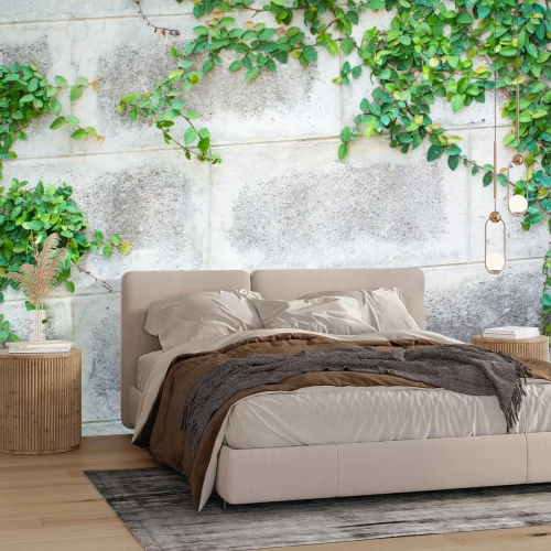 Fototapete Mauer mit Efeu im Garten