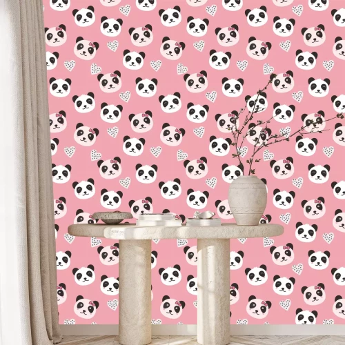 Tapete Niedliche Teddybären zwischen Herzen auf rosa Hintergrund