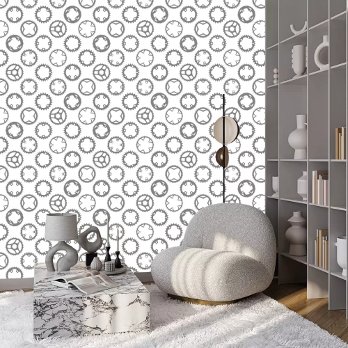 Tapete Vector seamless pattern with bike chainrings (chainwheels, sprockets) isolated on white background.