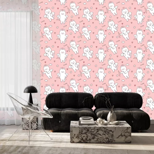 Tapete Rosa Katzen als Amor verkleidet