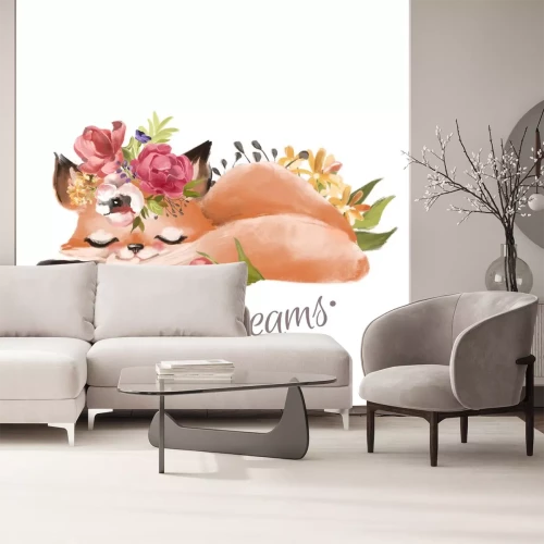 Sticker Aquarell Fuchs schlafendes Tier und Gutenachtschild