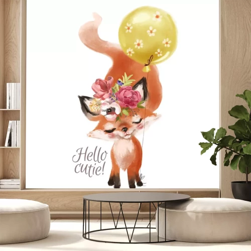 Sticker Aquarellfuchs und gelber Ballon mit weißen Blumen