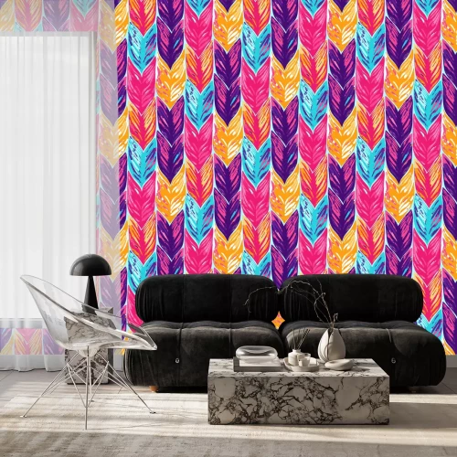 Tapete Inschriften in den Farben des Regenbogens und einem farbigen Hintergrund