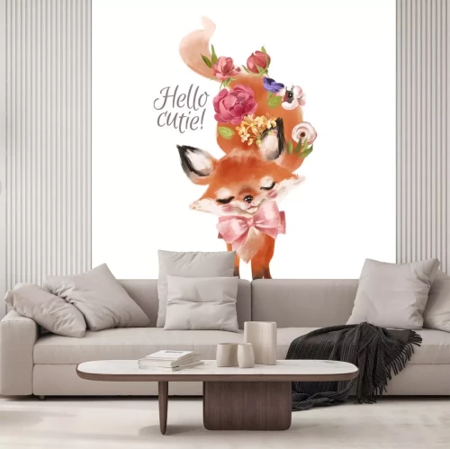 Sticker Aquarell Fuchs mit Schwanz mit Blumen verziert