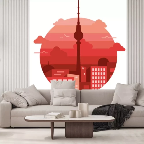 Sticker City view. Vector flat design illustration. Abstract skyline of city