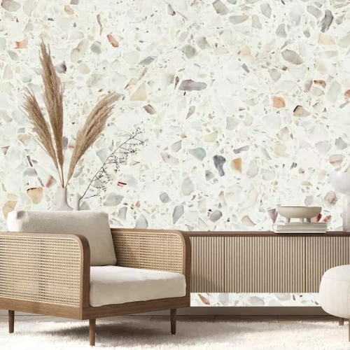 Fototapete Heller Terrazzo mit bunten Partikeln