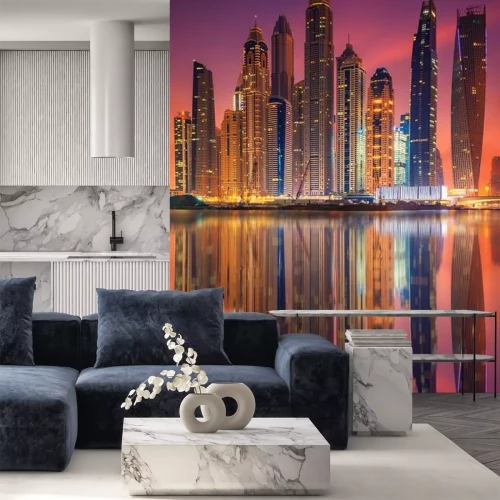 Sticker Dubai Stadtpanorama bei Nacht