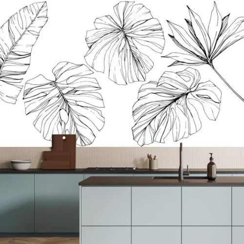 Sticker Exotische ausgefranste Blätter schwarz-weiße Zeichnungen