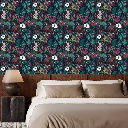 Tapete Pflanzen-Muster in Retro-Farbgebung