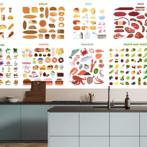 Sticker Leckeres Essen Illustrationen thematisch aufgeteilt