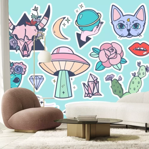 Sticker Hand drawn trendy stickers. Colored vector set. All elements are isolated