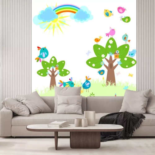 Sticker Frühling mit Regenbogen