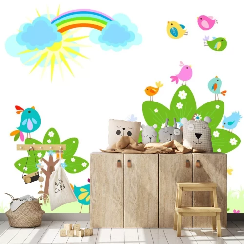 Sticker Frühling mit Regenbogen