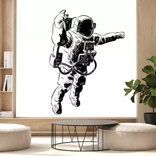 Sticker Astronaut im Raumanzug schwarz-weiße Grafik