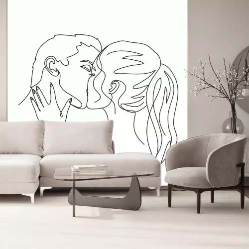 Sticker couple in love kissing vector