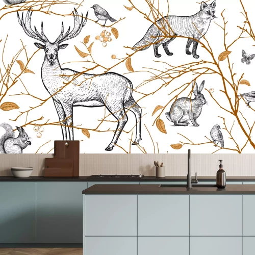Sticker Waldtiere verstecken sich hinter Ästen