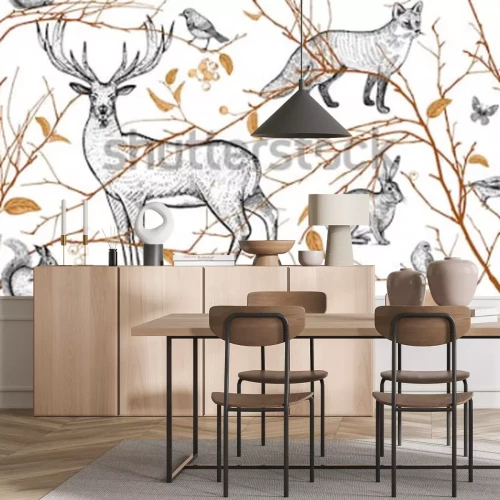 Sticker Waldtiere verstecken sich hinter Ästen