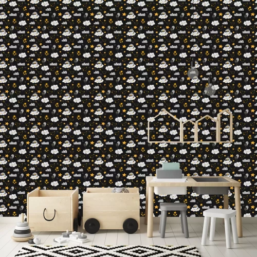 Tapete Wolken und Sterne auf dunklem Hintergrund