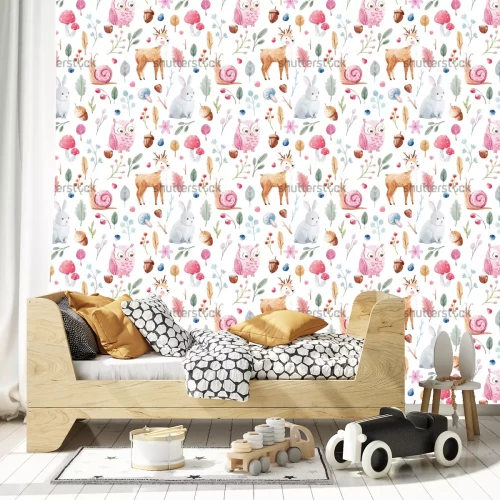 Tapete Waldtiere Pflanzen und Pilze