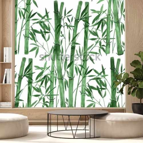 Sticker Bambus auf weißem Hintergrund Hand gezeichnete nahtlose Illustration des Aquarells.