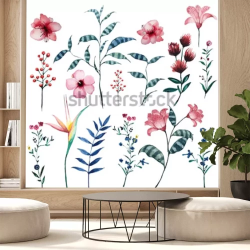 Sticker Feldblumen auf einer bunten Illustration