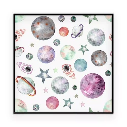 Poster Pastellfarbenes Weltraummuster mit Planeten