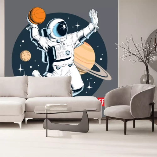 Sticker Astronaut im Weltraum wirft den Ball