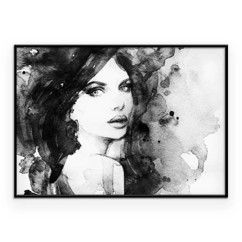 Poster Aquarellporträt einer Frau mit vollen Lippen