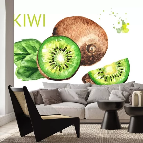 Sticker Kiwi ganz und in Scheiben geschnitten signierte Illustration
