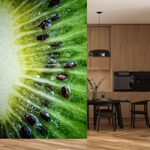 Sticker Aufgeschnittene Kiwi in Nahaufnahme auf der Oberfläche der Frucht