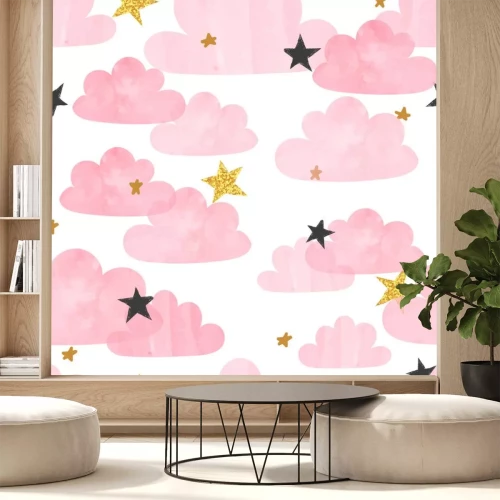 Sticker Rosa Aquarell-Wolken und Sterne