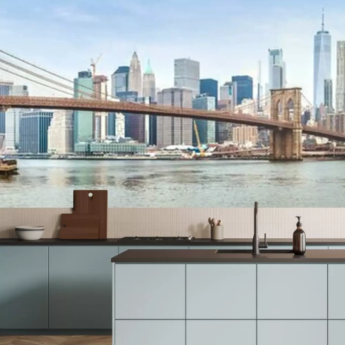 Fototapete Amazing panorama view of New York city and Brooklyn bridge