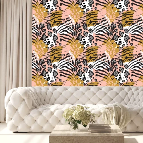 Tapete Tiermuster auf rosa Hintergrund