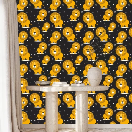 Tapete Löwen zwischen Sternen und Herzen