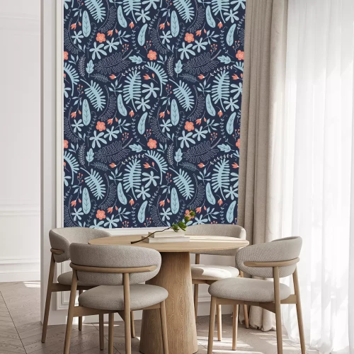 Tapete Hand gezeichnetes nahtloses Muster mit tropischen Blättern und Blumen. Perfekt für Kinder Stoff, Textil, Kinderzimmer Tapete