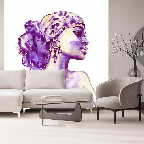 Sticker Watercolor beauty african woman. Painting fashion illustration. Hand drawn portrait of pretty girl on white background