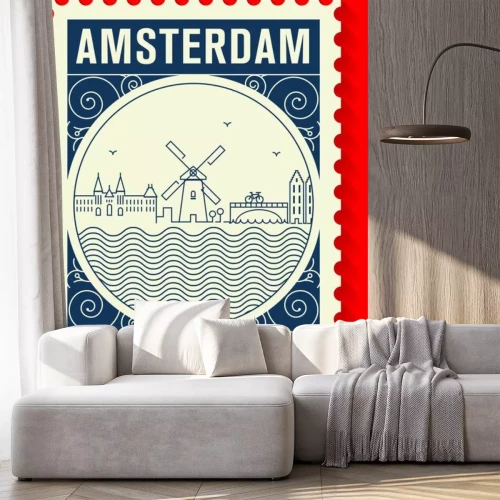 Sticker Amsterdam City Line Style Postage Stamp Design