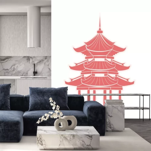 Sticker Chinese Temple with Pagoda Travel Sticker Isolated