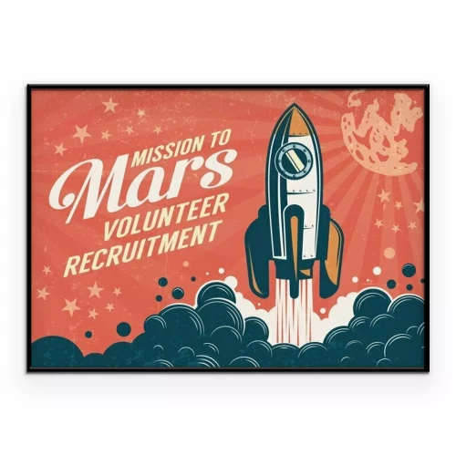 Poster Eine Grafik mit einem Raketenstart und einer Inschrift im Retro-Stil