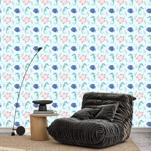 Tapete Seepferdchen und Schildkröten