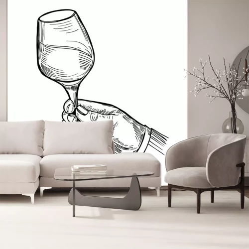 Sticker Schwarz-weiße Grafik Wein im Glas