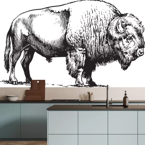 Sticker Zeichnung schwarz-weißer amerikanischer Büffel Skizze