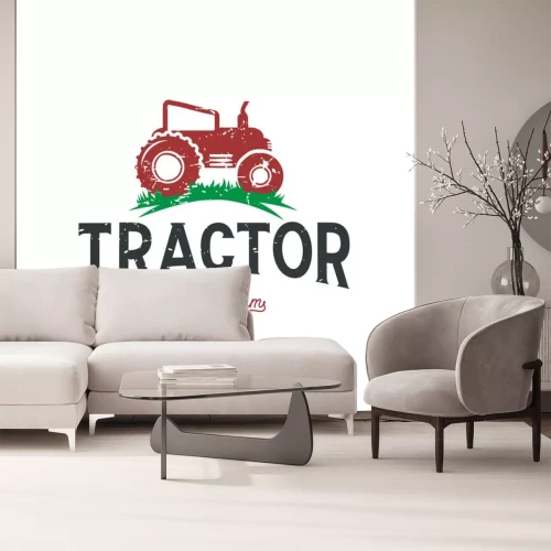 Sticker Farming tractor logo design template in red color