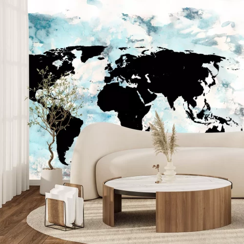 Sticker Schwarze Weltkarte auf abstraktem Hintergrund